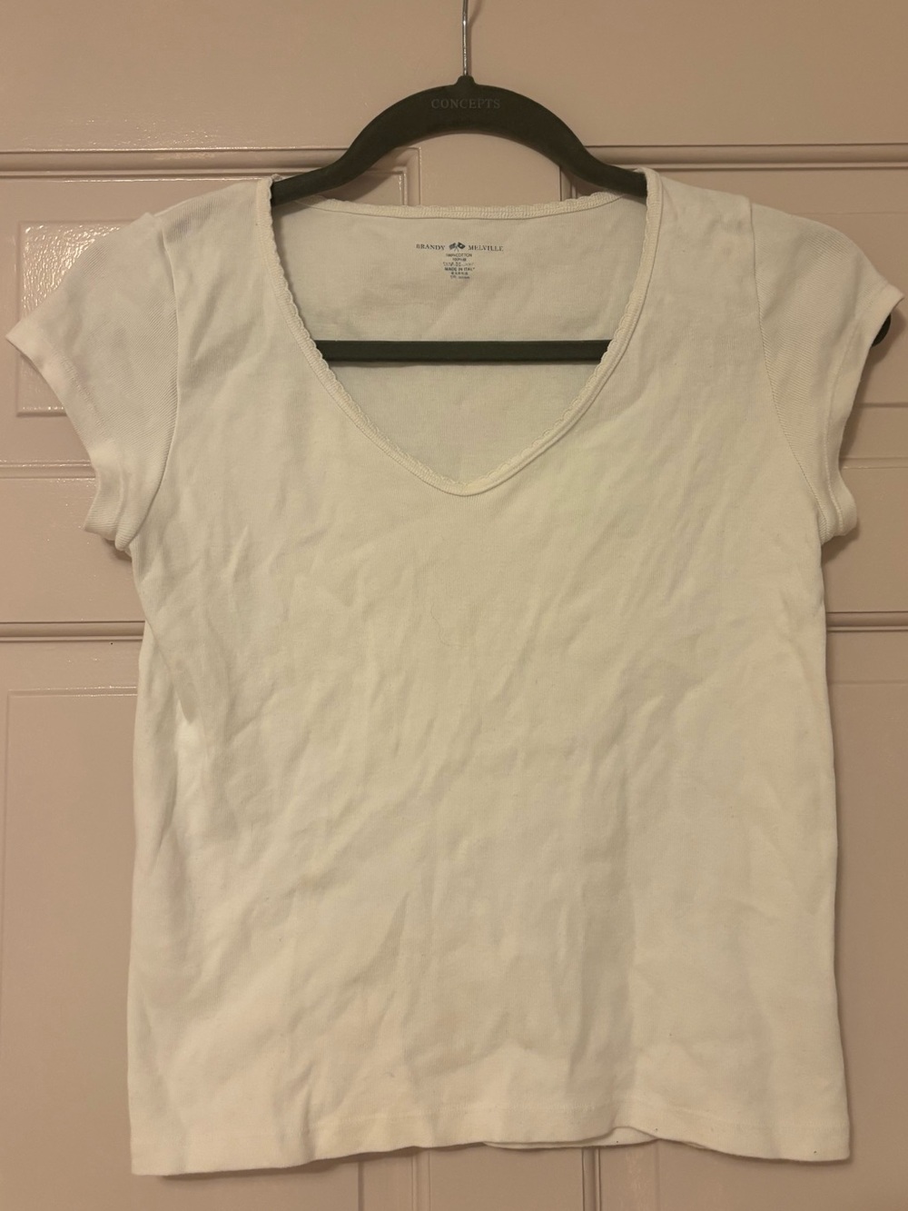Brandy Melville White V-Neck Short Sleeve Tee